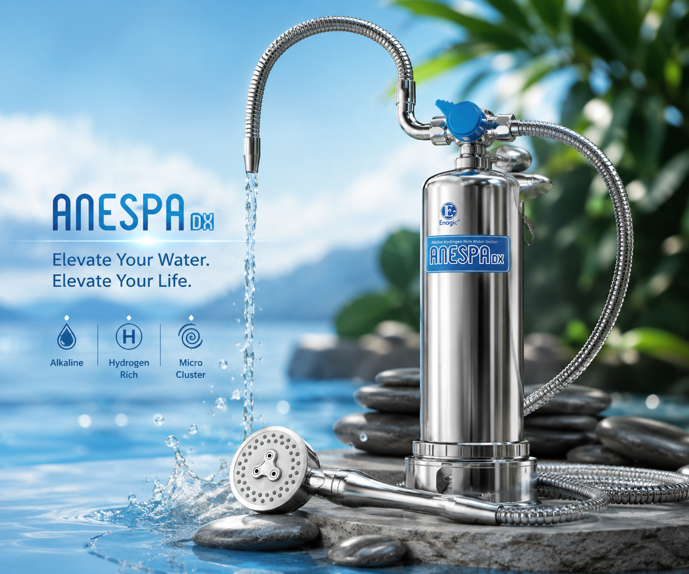 Anespa DX hydrogen-rich shower & bath spa system