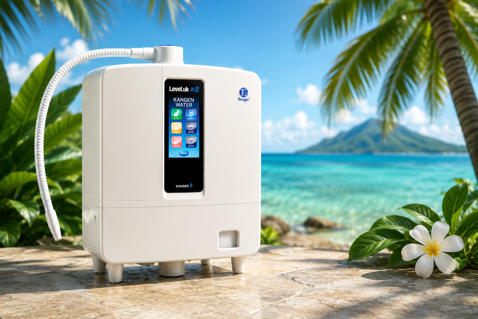 LeveLuk K8 ionizer in a tropical island setting